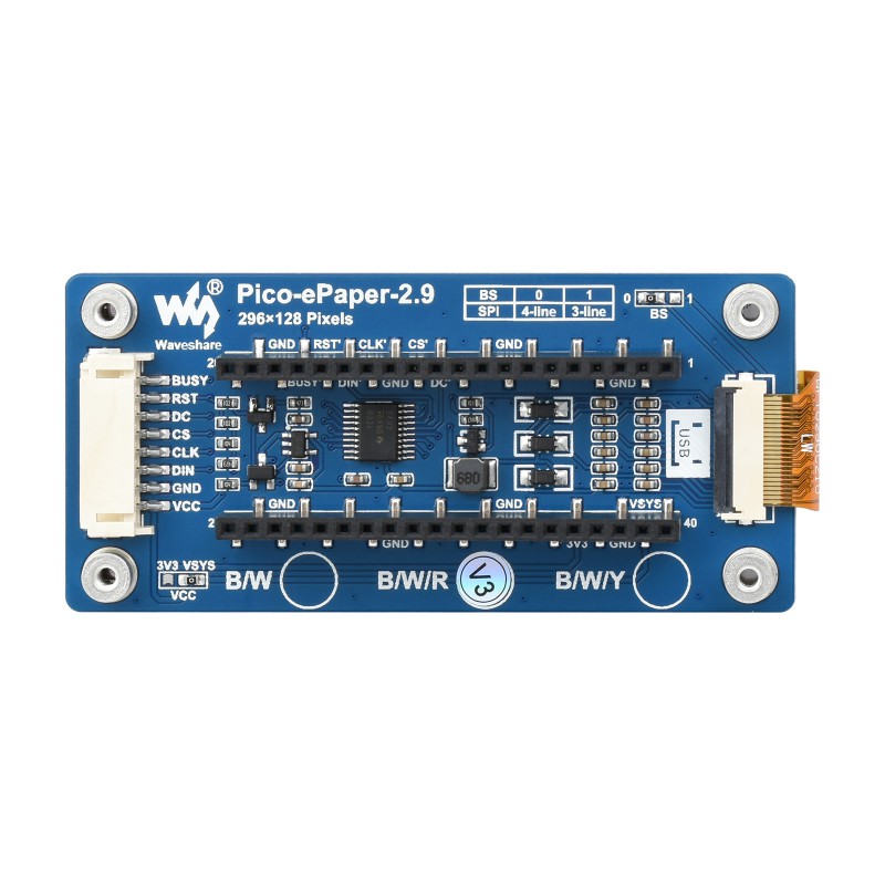 Display Epaper 2.9 - Waveshare Pico-ePaper-2.9-B, módulo de pantalla de
